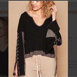 Black and Gray Lace-Up Sweater POL